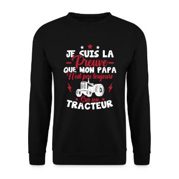 Preuve que mon papa tracteur, Papa agriculteur - Sweat-shirt Unisexe - noir - Devant - Alina (178cm) & Michal (187cm)