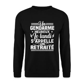 Un gendarme heureux le lundi s appelle un retraité - Sweat-shirt Unisexe - noir - Devant - Alina (178cm) & Michal (187cm)