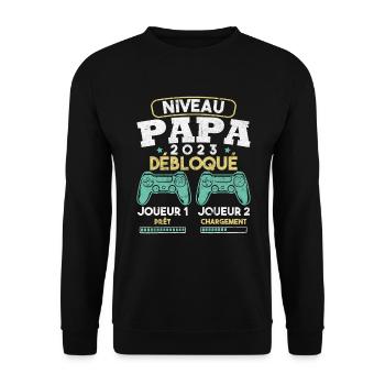 Niveau papa débloqué futur père 2023 - Sweat-shirt Unisexe - noir - Devant - Alina (178cm) & Michal (187cm)