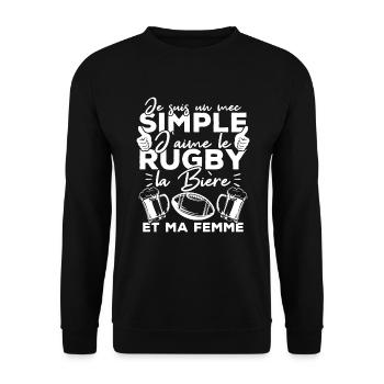 Mec simple j aime le rugby la bière et ma femme - Sweat-shirt Unisexe - noir - Devant - Alina (178cm) & Michal (187cm)