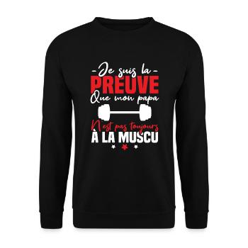 Preuve que mon papa muscu, Papa musclé - Sweat-shirt Unisexe - noir - Devant - Alina (178cm) & Michal (187cm)