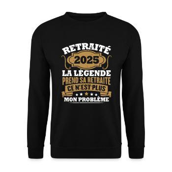 Humour Cadeau Retraité 2025, Retraité En 2025 - Sweat-shirt Unisexe - noir - Devant - Alina (178cm) & Michal (187cm)