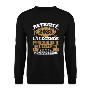 Humour Cadeau Retraité 2023, Retraité En 2023 - Sweat-shirt Unisexe - noir - Devant - Alina (178cm) & Michal (187cm)