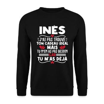 Inès j'ai pas trouvé ton cadeau idéal... - Sweat-shirt Unisexe - noir - Devant - Alina (178cm) & Michal (187cm)