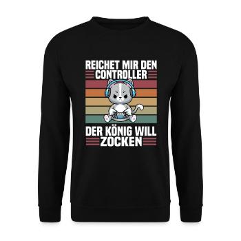Reichet mir den Controller der König will zocken - Unisex Pullover - Schwarz - Vorne - Alina (178cm) & Michal (187cm)