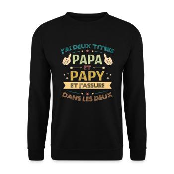 Papa et papy - Sweat-shirt Unisexe - noir - Devant - Alina (178cm) & Michal (187cm)
