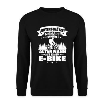Alten mann mit einem e bike - Unisex Pullover - Schwarz - Vorne - Alina (178cm) & Michal (187cm)