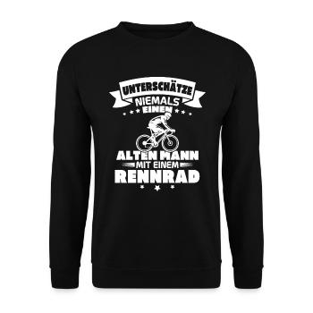 Alten mann mit einem Rennrad - Unisex Pullover - Schwarz - Vorne - Alina (178cm) & Michal (187cm)