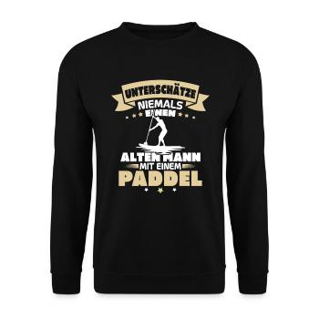 Alter Mann mit Paddel Kanufahrer Vintage Kanusport - Unisex Pullover - Schwarz - Vorne - Alina (178cm) & Michal (187cm)