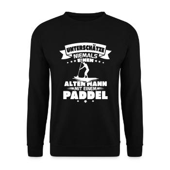 Alter Mann mit Paddel Kanufahrer Vintage Kanusport - Unisex Pullover - Schwarz - Vorne - Alina (178cm) & Michal (187cm)