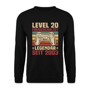 Level 20 freigeschaltet legendär seit 2003 - Unisex Pullover - Schwarz - Vorne - Alina (178cm) & Michal (187cm)