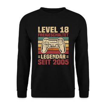 Level 18 freigeschaltet legendär seit 2005 - Unisex Pullover - Schwarz - Vorne - Alina (178cm) & Michal (187cm)