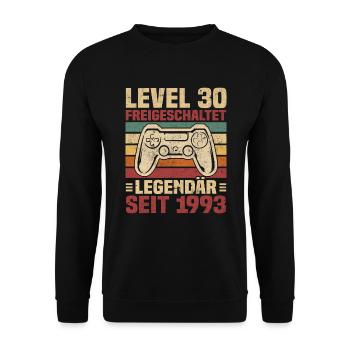 Level 30 freigeschaltet legendär seit 1993 - Unisex Pullover - Schwarz - Vorne - Alina (178cm) & Michal (187cm)