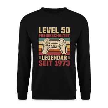 Level 50 freigeschaltet legendär seit 1973 - Unisex Pullover - Schwarz - Vorne - Alina (178cm) & Michal (187cm)
