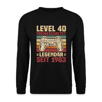 Level 40 freigeschaltet legendär seit 1983 - Unisex Pullover - Schwarz - Vorne - Alina (178cm) & Michal (187cm)
