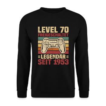 Level 70 freigeschaltet legendär seit 1953 - Unisex Pullover - Schwarz - Vorne - Alina (178cm) & Michal (187cm)