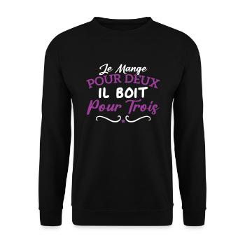 Je mange pour deux il boit pour trois - Sweat-shirt Unisexe - noir - Devant - Alina (178cm) & Michal (187cm)