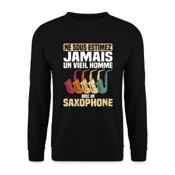 Un vieil homme avec un saxophone - Sweat-shirt Unisexe - noir - Devant - Alina (178cm) & Michal (187cm)