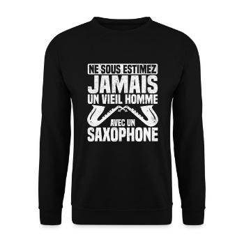 Un vieil homme avec un saxophone - Sweat-shirt Unisexe - noir - Devant - Alina (178cm) & Michal (187cm)