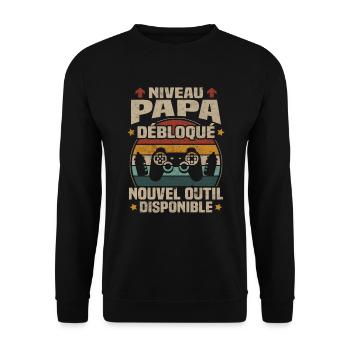 Niveau Papa Débloqué Futur Père Annonce Grossesse - Sweat-shirt Unisexe - noir - Devant - Alina (178cm) & Michal (187cm)