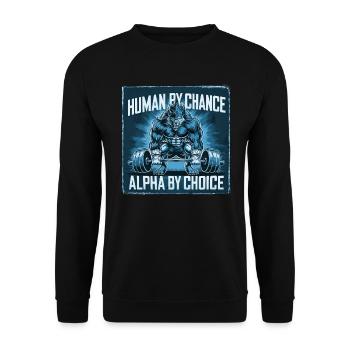 Mensch Wolf Humor durch Zufall Alpha durch Wahl gleiche Wahl - Unisex Pullover - Schwarz - Vorne - Alina (178cm) & Michal (187cm)