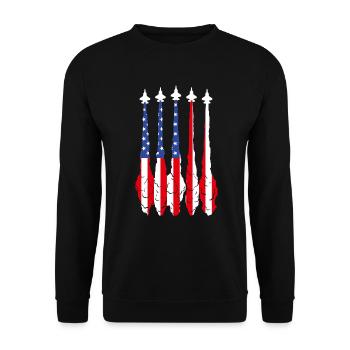Amerikanische Flagge USA Flugzeug Jet Fighter 4. Juli Pa - Unisex Pullover - Schwarz - Vorne - Alina (178cm) & Michal (187cm)