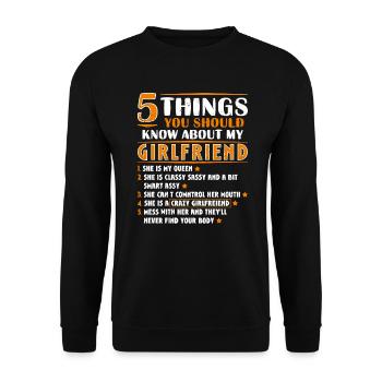 5 choses que vous devez savoir sur ma petite amie drôle - Sweat-shirt Unisexe - noir - Devant - Alina (178cm) & Michal (187cm)