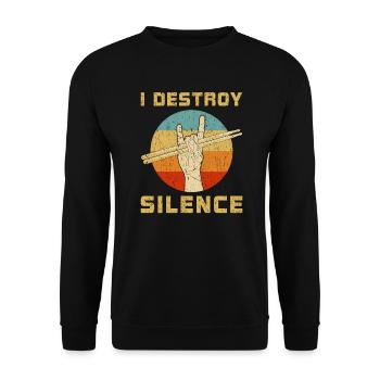 I Destroy Silence Drum Set Drummer Retro Drumming - Sweat-shirt Unisexe - noir - Devant - Alina (178cm) & Michal (187cm)