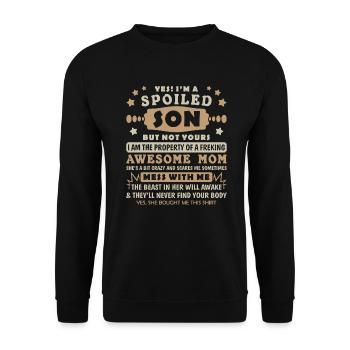 Ja, ich bin verwöhnter Sohn, aber nicht deine Familie - Unisex Pullover - Schwarz - Vorne - Alina (178cm) & Michal (187cm)