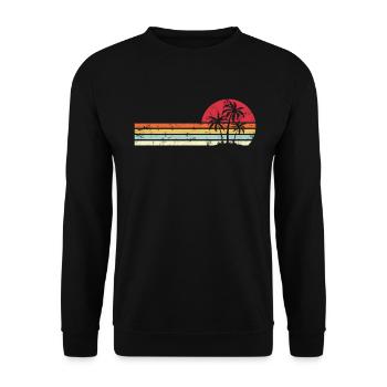 Palme Retro-Art tropischer Strand Pazifik - Unisex Pullover - Schwarz - Vorne - Alina (178cm) & Michal (187cm)