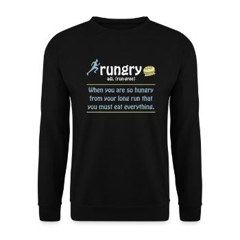 Rungry Definition Funny Runner Marathon Quote - Unisex Sweatshirt - black - Front - Alina (178cm) & Michal (187cm)