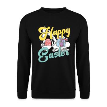 Bunny Happy Easter Day Spring Hunt Eggs Rabbit - Unisex Sweatshirt - black - Front - Alina (178cm) & Michal (187cm)