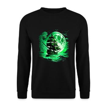 Historisches Segelschiff bei Vollmond. - Unisex Pullover - Schwarz - Vorne - Alina (178cm) & Michal (187cm)