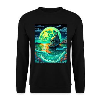 Piratenschiff mit Totenkopf bei Vollmond - Unisex Pullover - Schwarz - Vorne - Alina (178cm) & Michal (187cm)