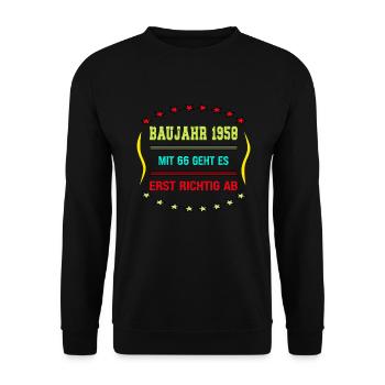 Pensionné construit en 1958. Toujours avec nous à 66 ans. - Sweat-shirt Unisexe - noir - Devant - Alina (178cm) & Michal (187cm)