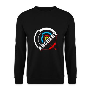 Bogenschützen immer mit Bogen unterwegs. - Unisex Pullover - Schwarz - Vorne - Alina (178cm) & Michal (187cm)