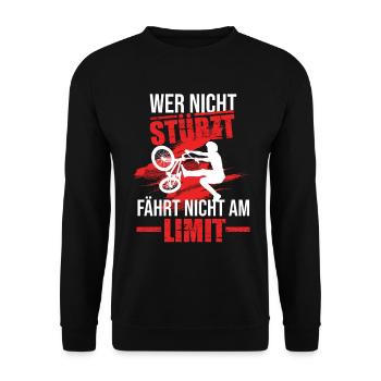 Wer nicht stürzt bmx bmx biker Fahrrad bmx Fahrrad - Unisex Pullover - Schwarz - Vorne - Alina (178cm) & Michal (187cm)