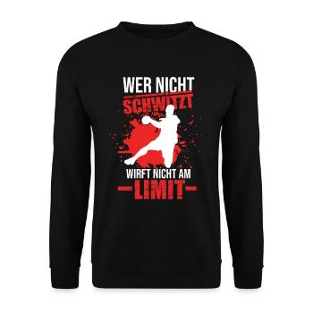 Wer nicht schwitzt Handball Handballer Ballsport - Unisex Pullover - Schwarz - Vorne - Alina (178cm) & Michal (187cm)
