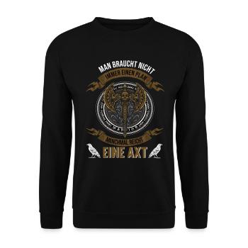 Wikinger Krieger Nordmann Nordische Mythologie Axt - Unisex Pullover - Schwarz - Vorne - Alina (178cm) & Michal (187cm)