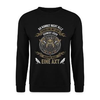 Wikinger Krieger Nordmann Axt Valhalla Nordmänner - Unisex Pullover - Schwarz - Vorne - Alina (178cm) & Michal (187cm)