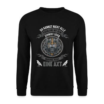 Wikinger Krieger Nordmann Axt Valhalla Nordmänner - Unisex Pullover - Schwarz - Vorne - Alina (178cm) & Michal (187cm)