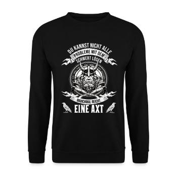 Wikinger Krieger Nordmann Axt Legendärer Wikinger - Unisex Pullover - Schwarz - Vorne - Alina (178cm) & Michal (187cm)