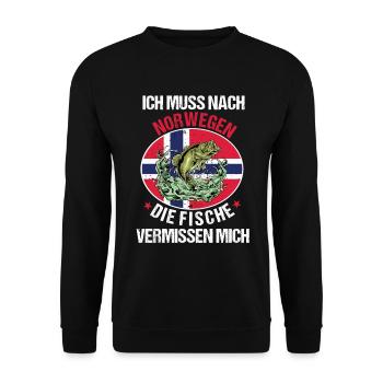 Ich muss nach Norwegen Angeln Angler Fischen Fisch - Unisex Pullover - Schwarz - Vorne - Alina (178cm) & Michal (187cm)