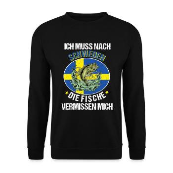 Ich Muss nach Schweden Angeln Angler Fischen Fisch - Unisex Pullover - Schwarz - Vorne - Alina (178cm) & Michal (187cm)