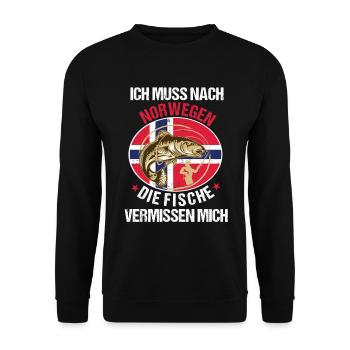 Ich muss nach Norwegen Angeln Angler Fischen Fisch - Unisex Pullover - Schwarz - Vorne - Alina (178cm) & Michal (187cm)
