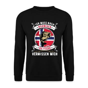 Ich muss nach Norwegen Angeln Angler Fischen Fisch - Unisex Pullover - Schwarz - Vorne - Alina (178cm) & Michal (187cm)