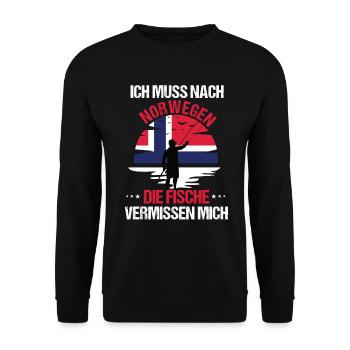 Ich muss nach Norwegen Angeln Angler Fischen Fisch - Unisex Pullover - Schwarz - Vorne - Alina (178cm) & Michal (187cm)