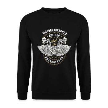 Motorrad Biker Motorradfahrer bike Rocker Rentneur - Unisex Pullover - Schwarz - Vorne - Alina (178cm) & Michal (187cm)