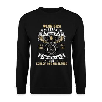 Motorrad Biker Motorradfahrer bike Rocker Rentner - Unisex Pullover - Schwarz - Vorne - Alina (178cm) & Michal (187cm)
