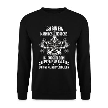 Wikinger Krieger Nordmann Axt Valhalla Nordmänner - Unisex Pullover - Schwarz - Vorne - Alina (178cm) & Michal (187cm)